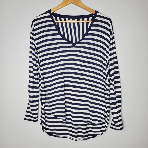 Madewell Anthem Long Sleeve V-Neck Tee Striped Blue White Size XS - Picture 2 of 9